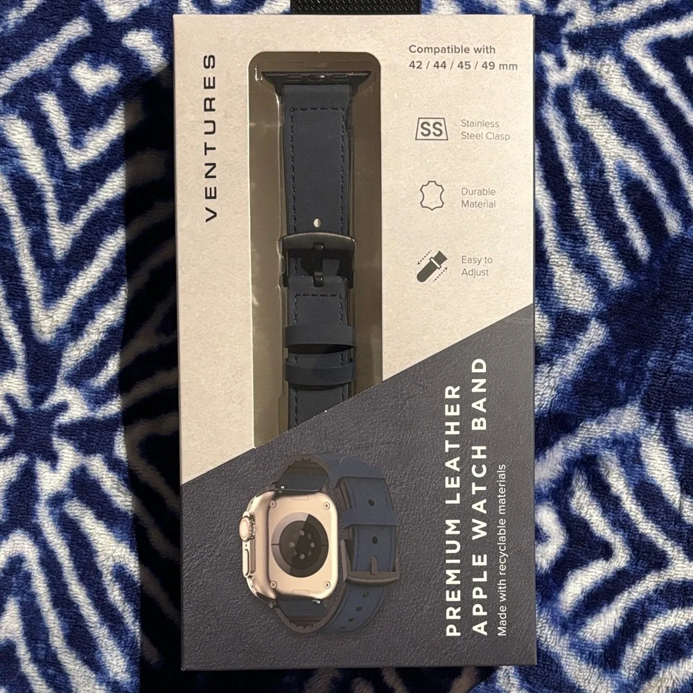 Blue Leather Apple Watch Band fits 42/44/45/49mm